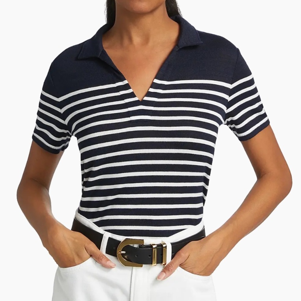 Rag & Bone Knit Stripe Polo Shirt Navy NWT Size Large